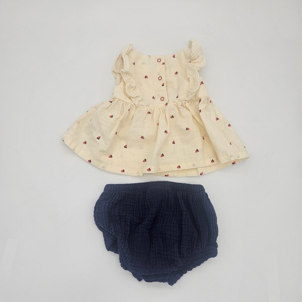 Cat & Jack - 3-6M - Baby Ruffled Strawberry Top & Navy Bloomers photo 2