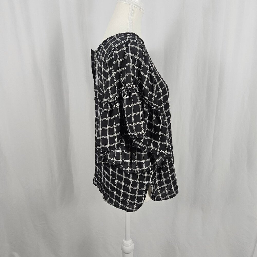 Loft - Size: XS - Chic Plaid Ruffle Blouse photo 2