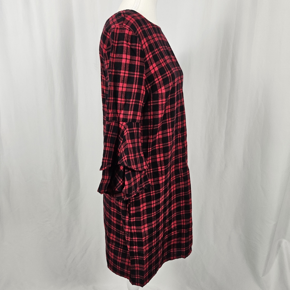 Red and Black Plaid Ruffle Sleeve Dress Size Small photo 3