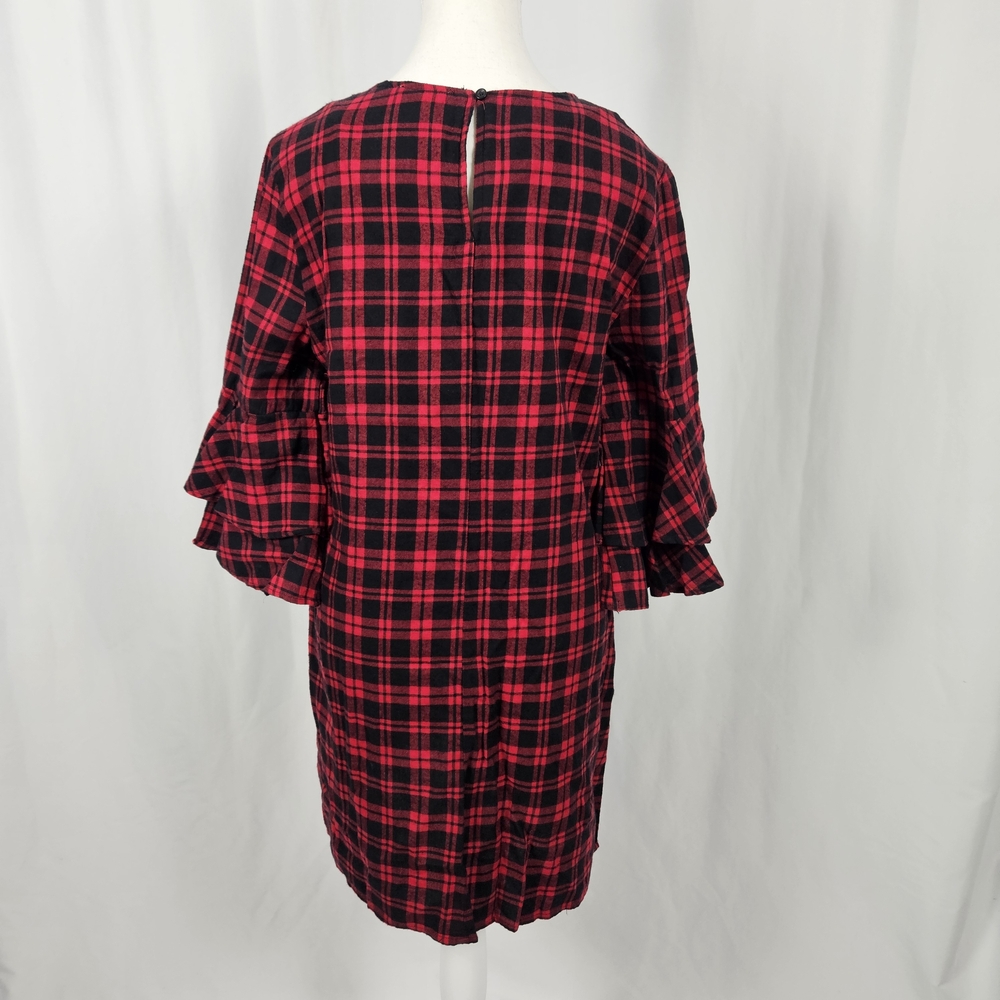 Red and Black Plaid Ruffle Sleeve Dress Size Small photo 5