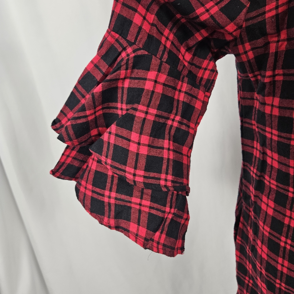 Red and Black Plaid Ruffle Sleeve Dress Size Small photo 6