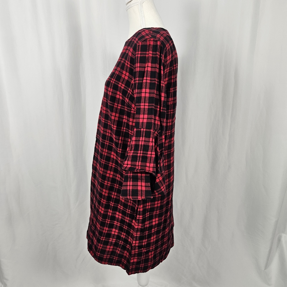 Red and Black Plaid Ruffle Sleeve Dress Size Small photo 7