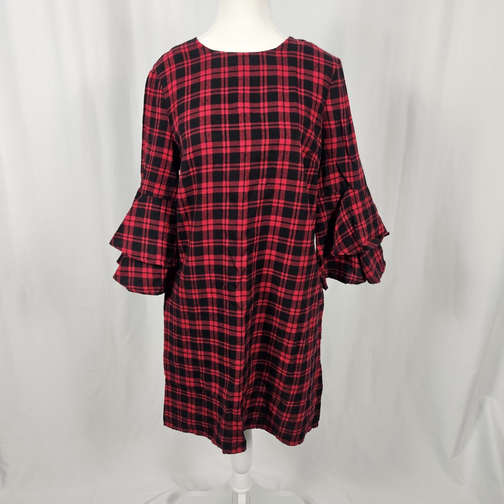 Red and Black Plaid Ruffle Sleeve Dress Size Small