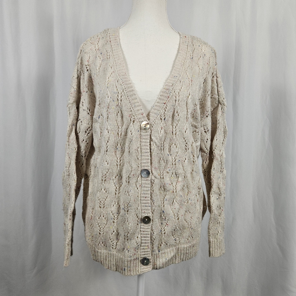 Cozy Beige Cable Knit Cardigan Sweater Size Small photo 2