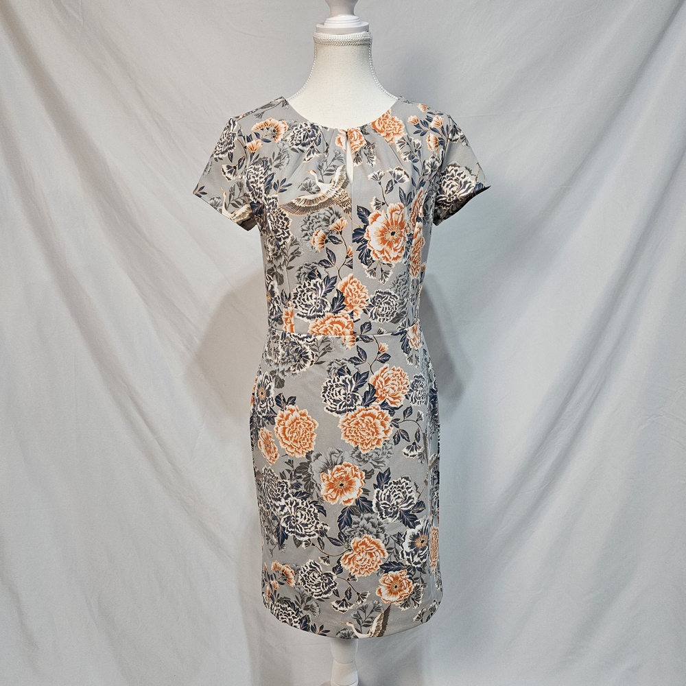 Banana Republic Gray Floral Midi Dress Size 6
