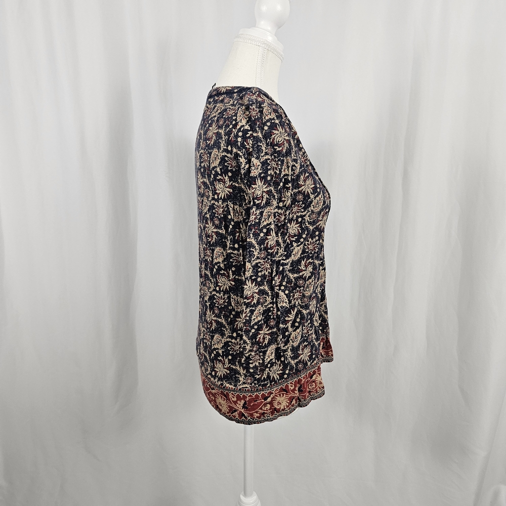 Lucky Brand Navy and Red Floral Blouse Size Small photo 2