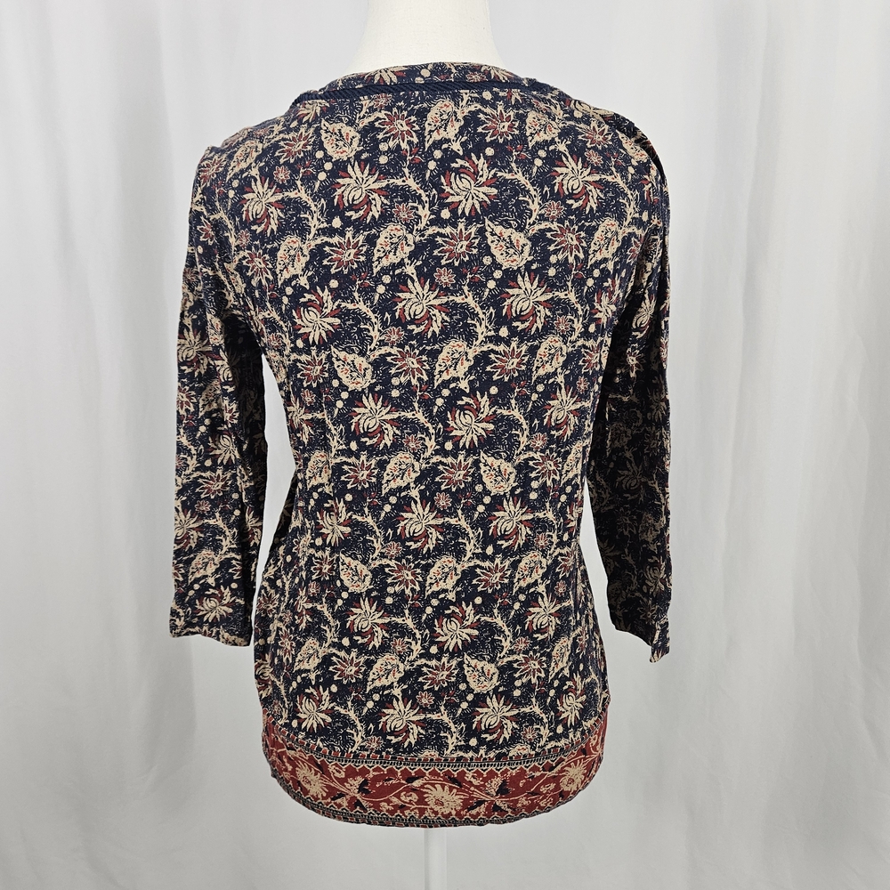 Lucky Brand Navy and Red Floral Blouse Size Small photo 3