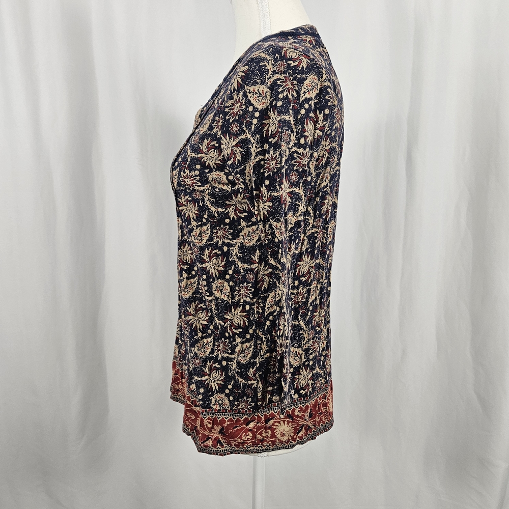 Lucky Brand Navy and Red Floral Blouse Size Small photo 4