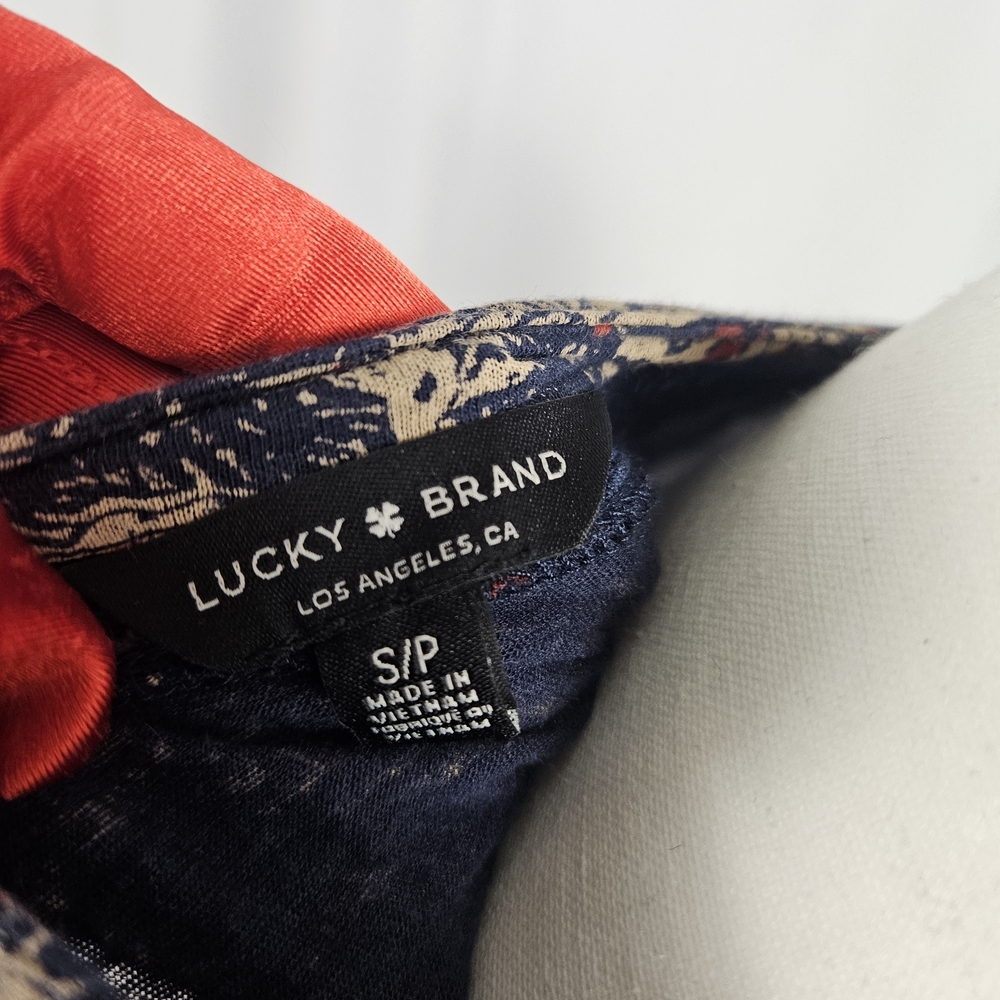Lucky Brand Navy and Red Floral Blouse Size Small photo 5