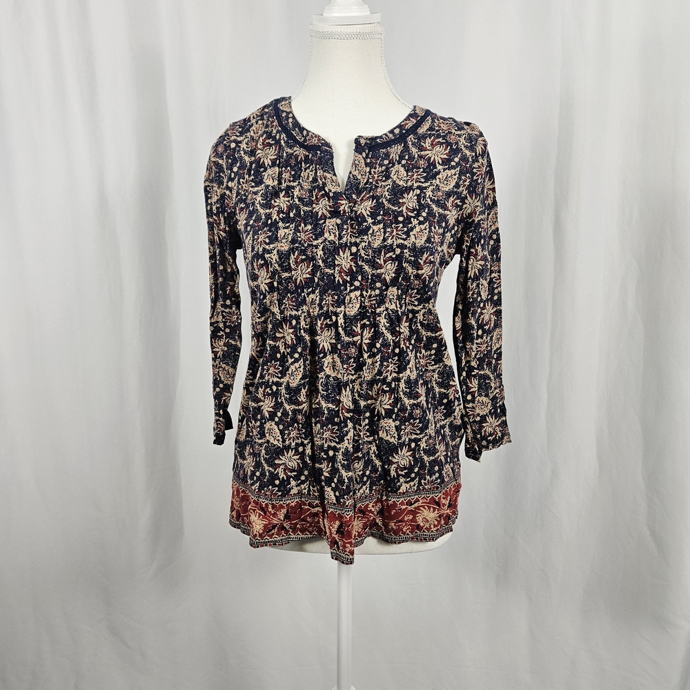 Lucky Brand Navy and Red Floral Blouse Size Small
