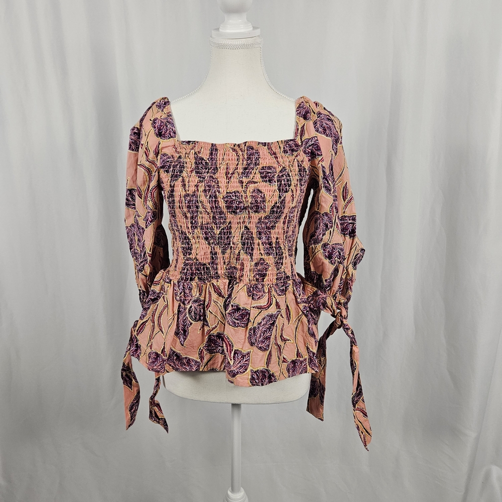 Time and Tru Floral Smocked Blouse - Pink and Purple