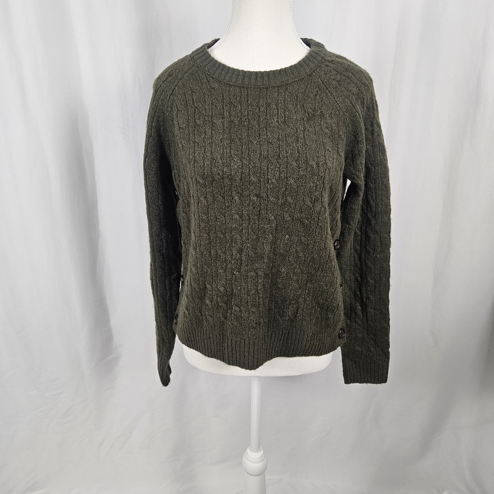 J. Crew Forest Green Cable Knit Sweater Size Small photo 2
