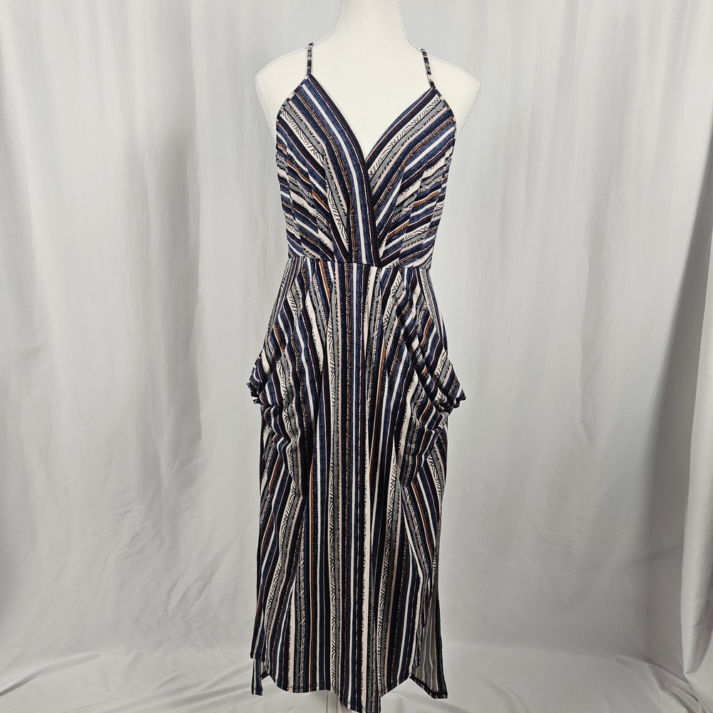 BCBGeneration Navy Striped Midi Dress Size Small