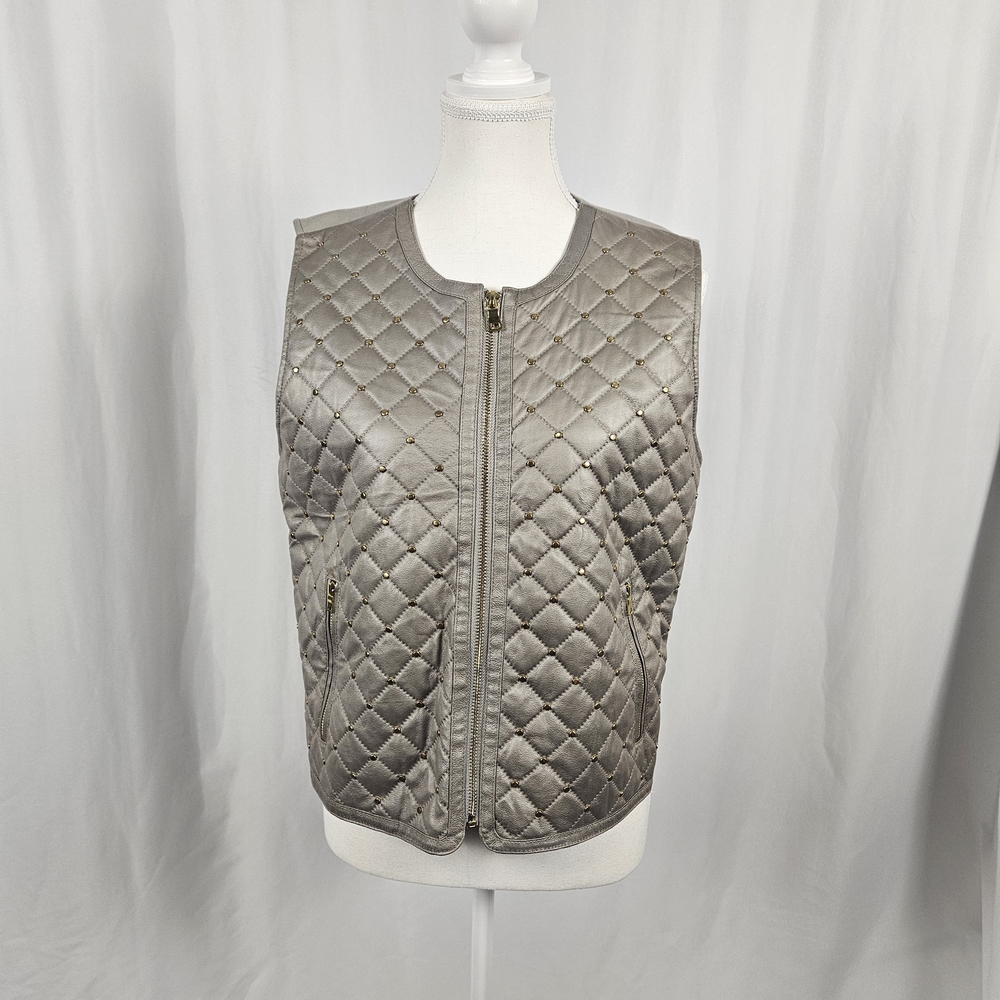 Ellen Tracy Quilted Gray Women's Vest Size Medium photo 7