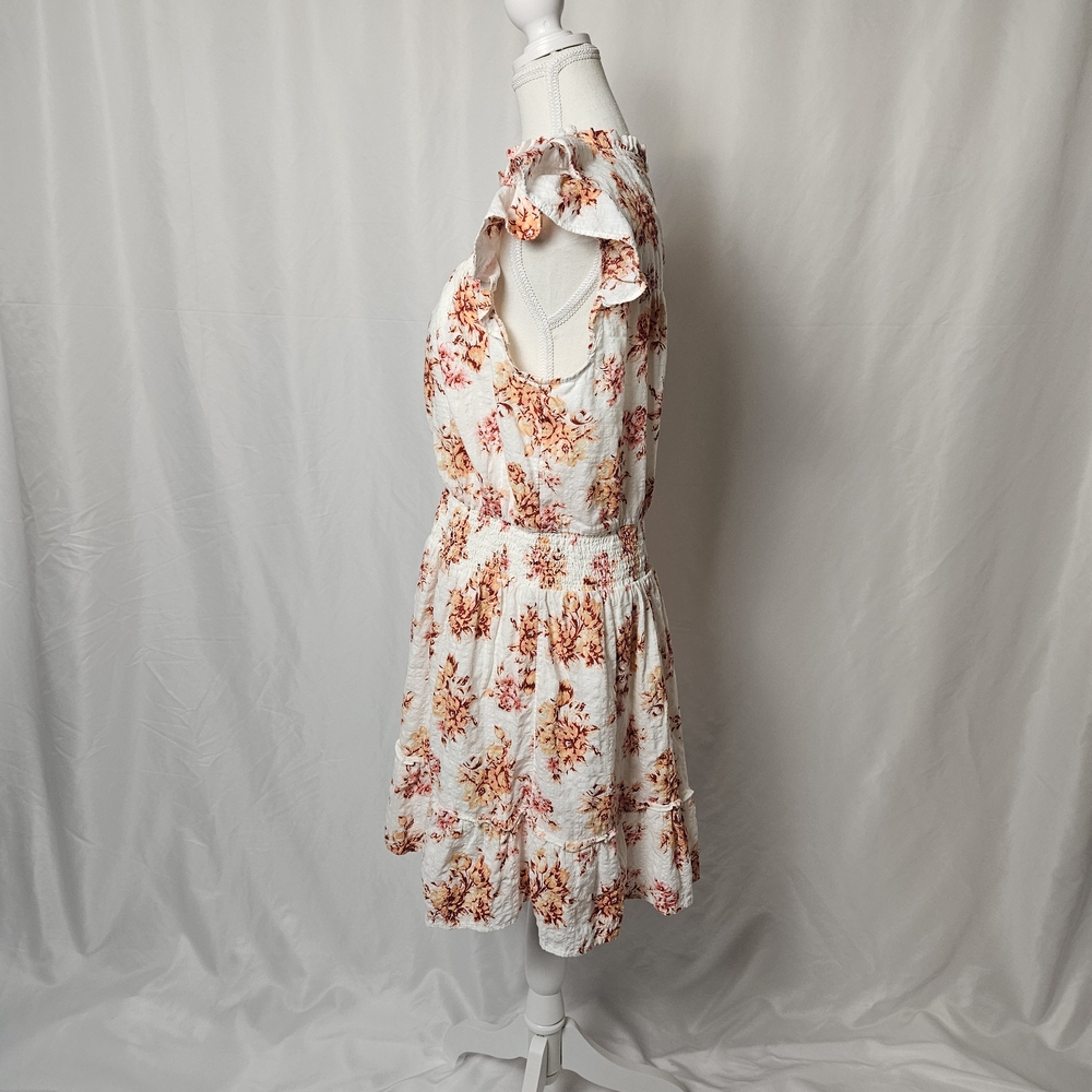 LOFT Floral Ruffle Sleeve Mini Dress - White and Pink Size Large photo 2