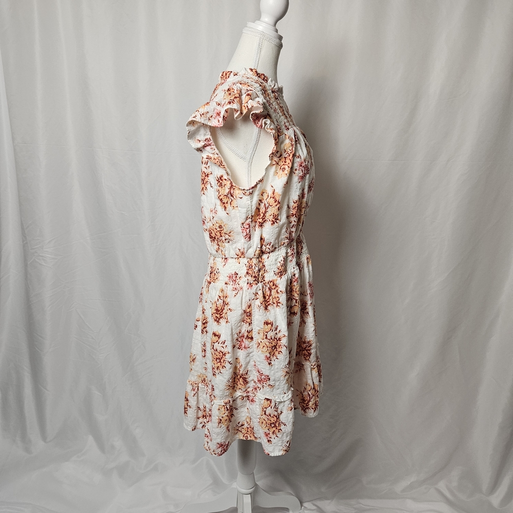 LOFT Floral Ruffle Sleeve Mini Dress - White and Pink Size Large photo 4