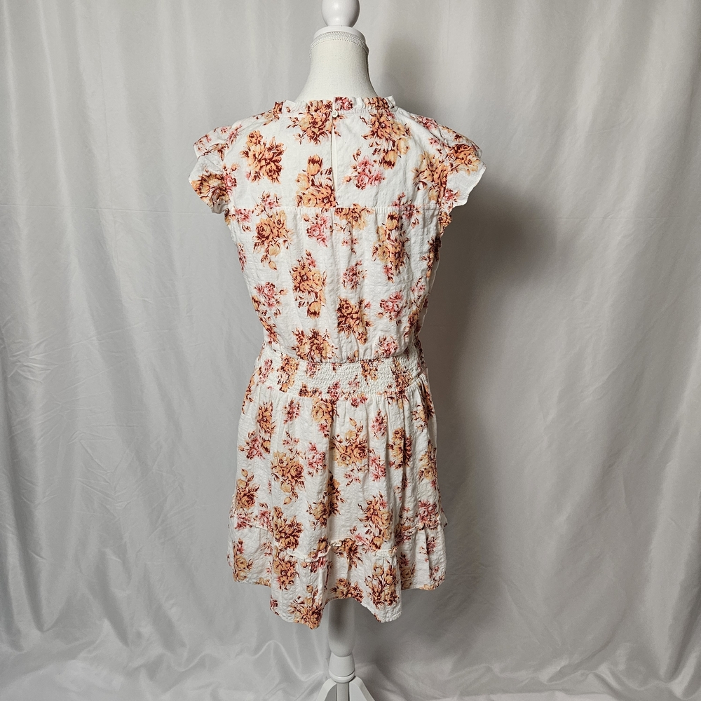 LOFT Floral Ruffle Sleeve Mini Dress - White and Pink Size Large photo 5