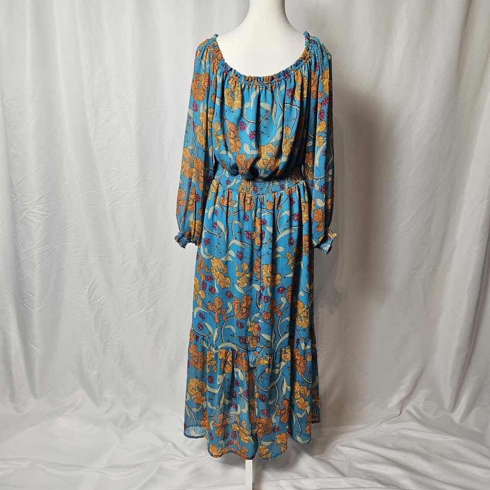 Sofia by Sofia Vergara Teal Floral Long Sleeve Dress photo 3