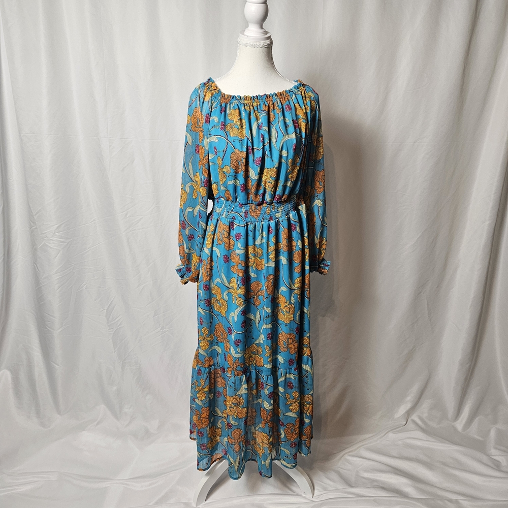 Sofia by Sofia Vergara Teal Floral Long Sleeve Dress