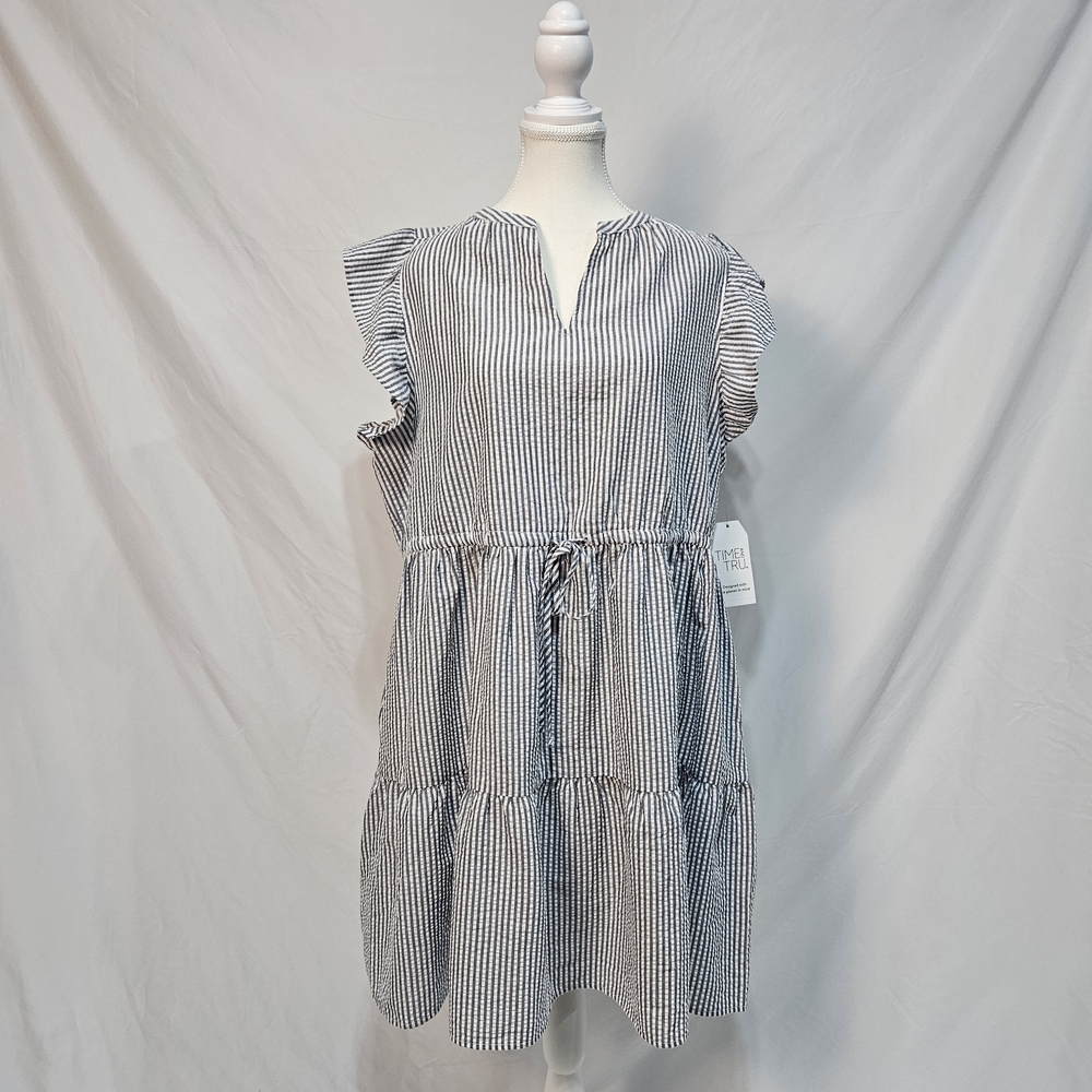 NWT Time and Tru Grey Striped Dress with Pockets Size XL