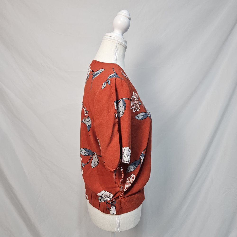 LOFT Red Floral Wrap Blouse photo 2