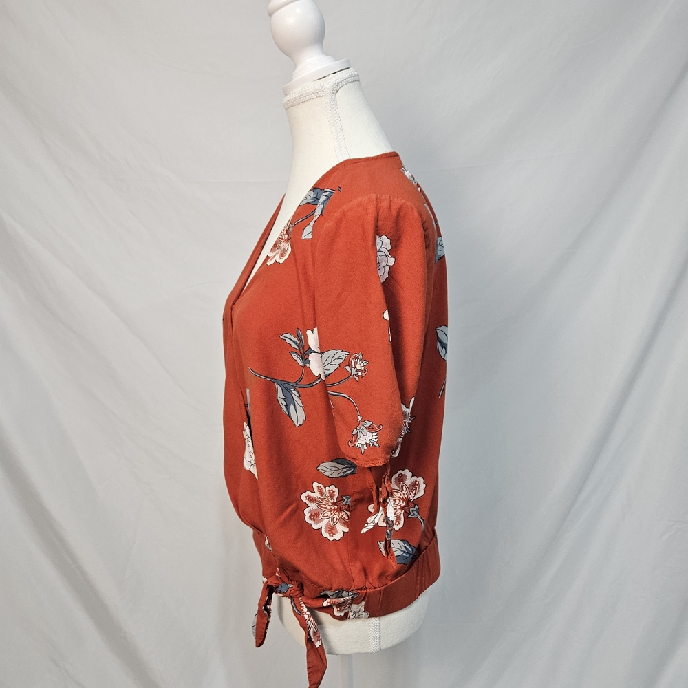 LOFT Red Floral Wrap Blouse photo 4
