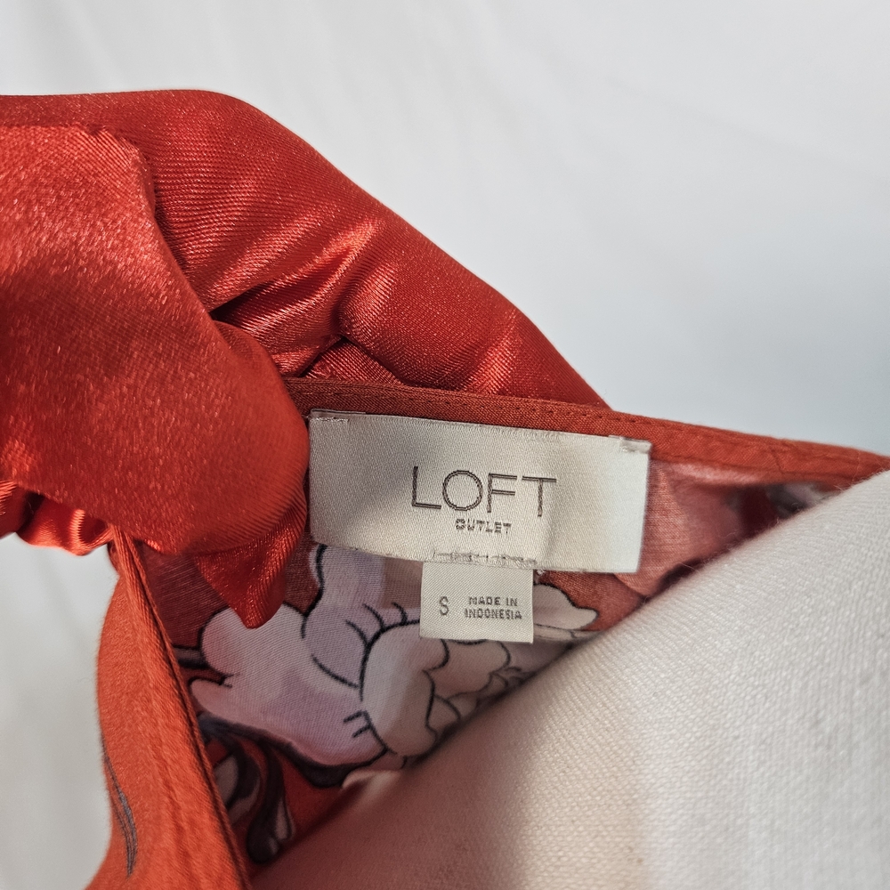 LOFT Red Floral Wrap Blouse photo 7