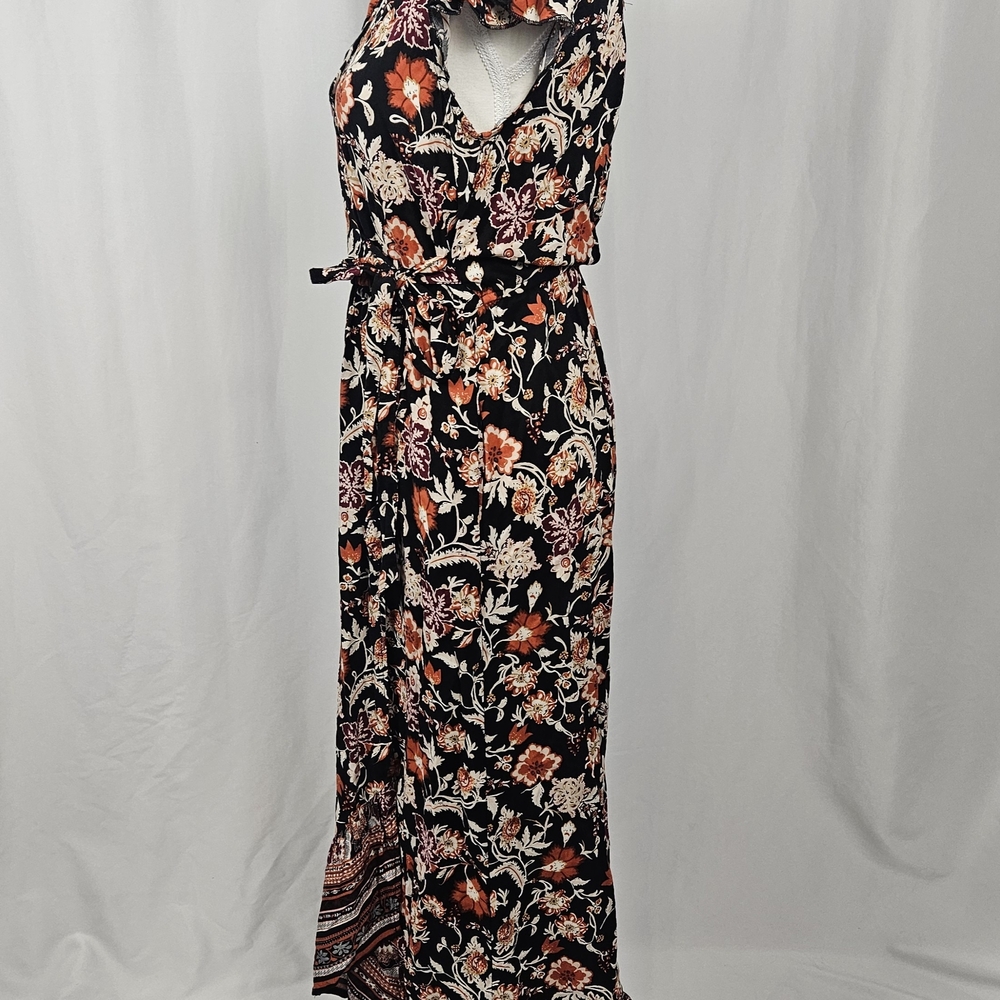 Band of Gypsies Black and Red Floral Midi Dress photo 4