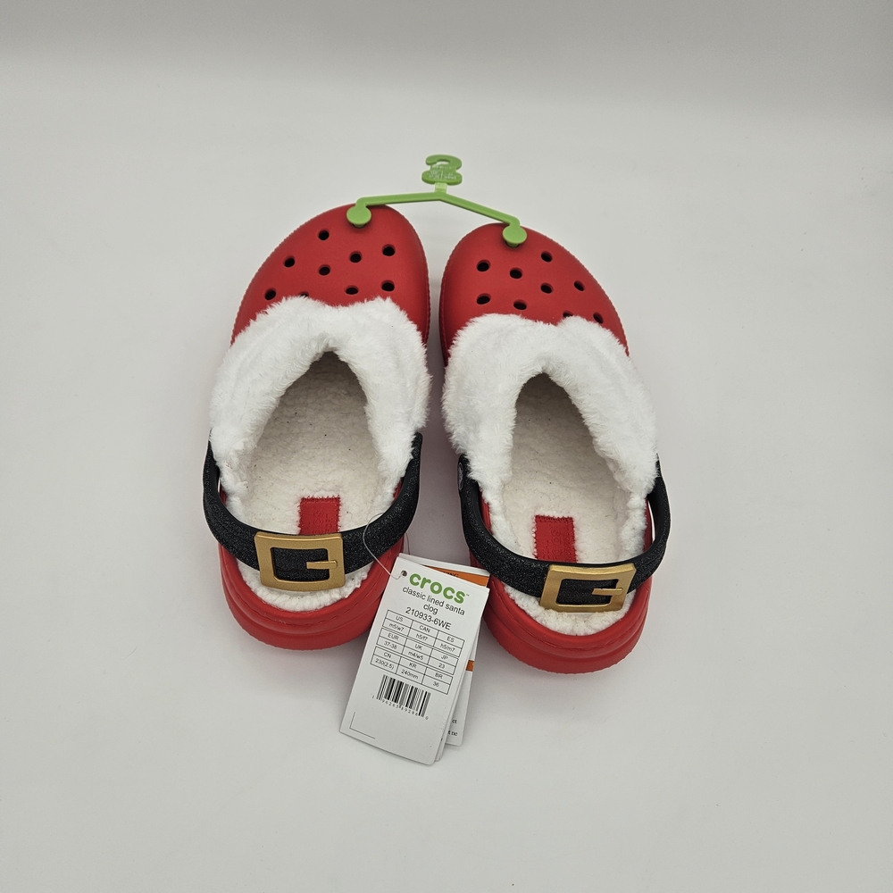 Crocs Women's Santa Red and Black Fuzzy Clogs Size 7