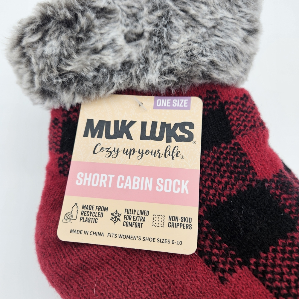 Muk Luks Red and Black Checkered Cabin Socks photo 2