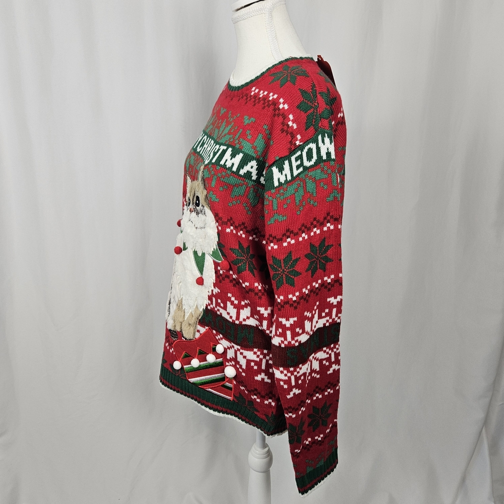 NWT Festive Holiday Red Cat Sweater Size Medium photo 2