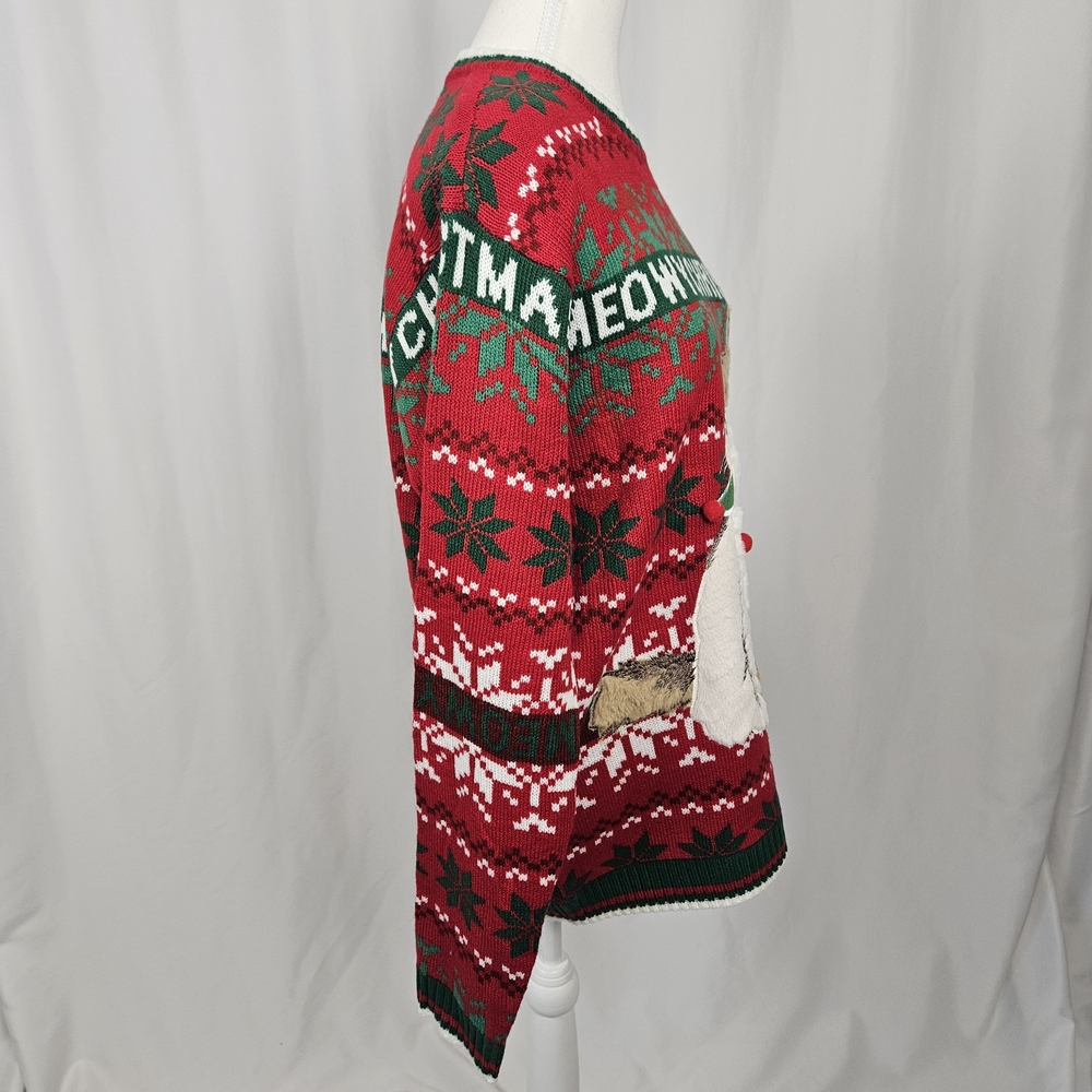 NWT Festive Holiday Red Cat Sweater Size Medium photo 5
