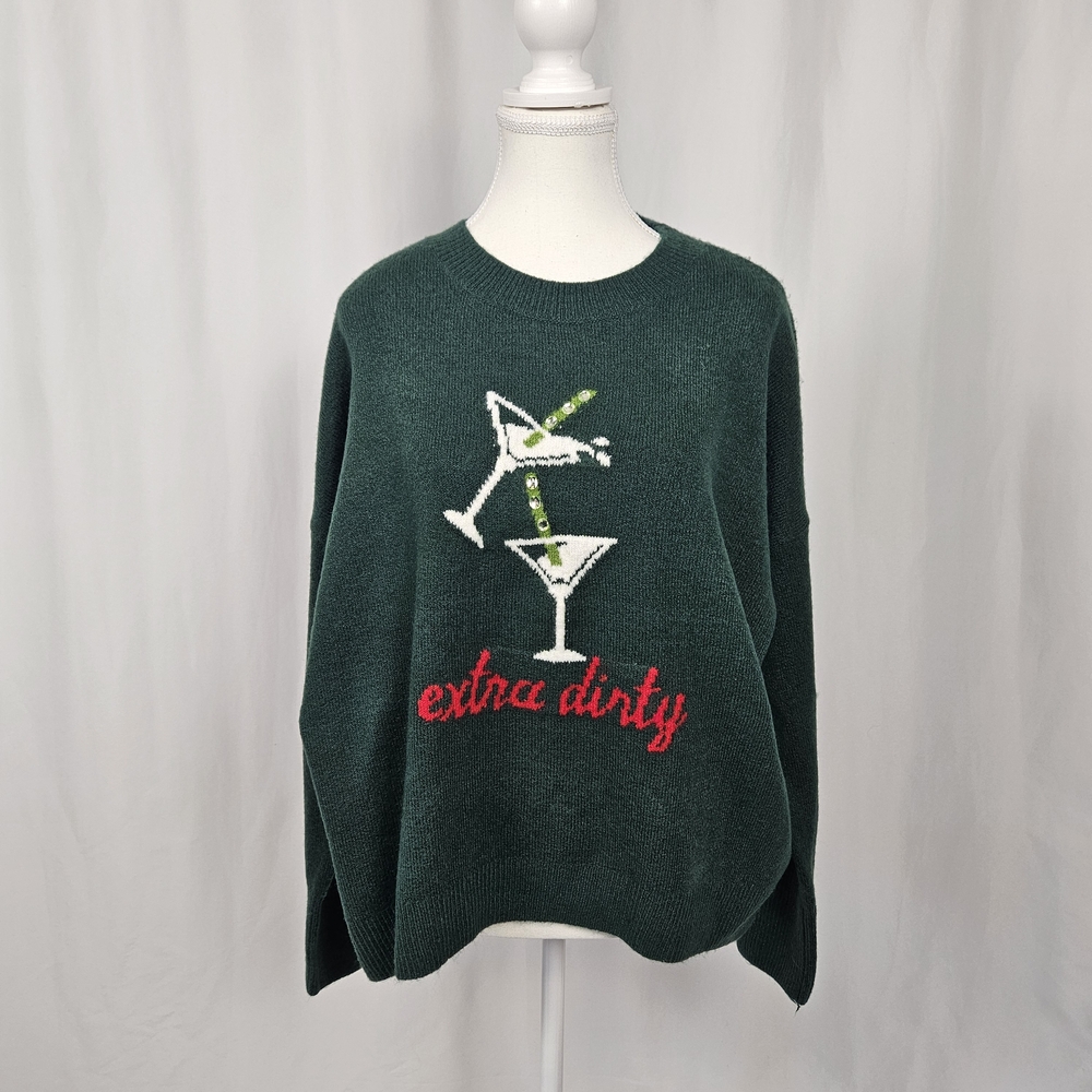 CeCe Green Sweater with Martini Design Extra Dirty Size Large