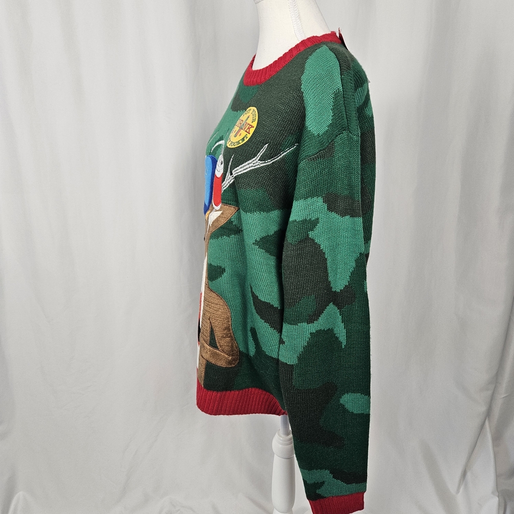 NWT Festive Green Camouflage Sweater with Deer Design Size XL photo 3