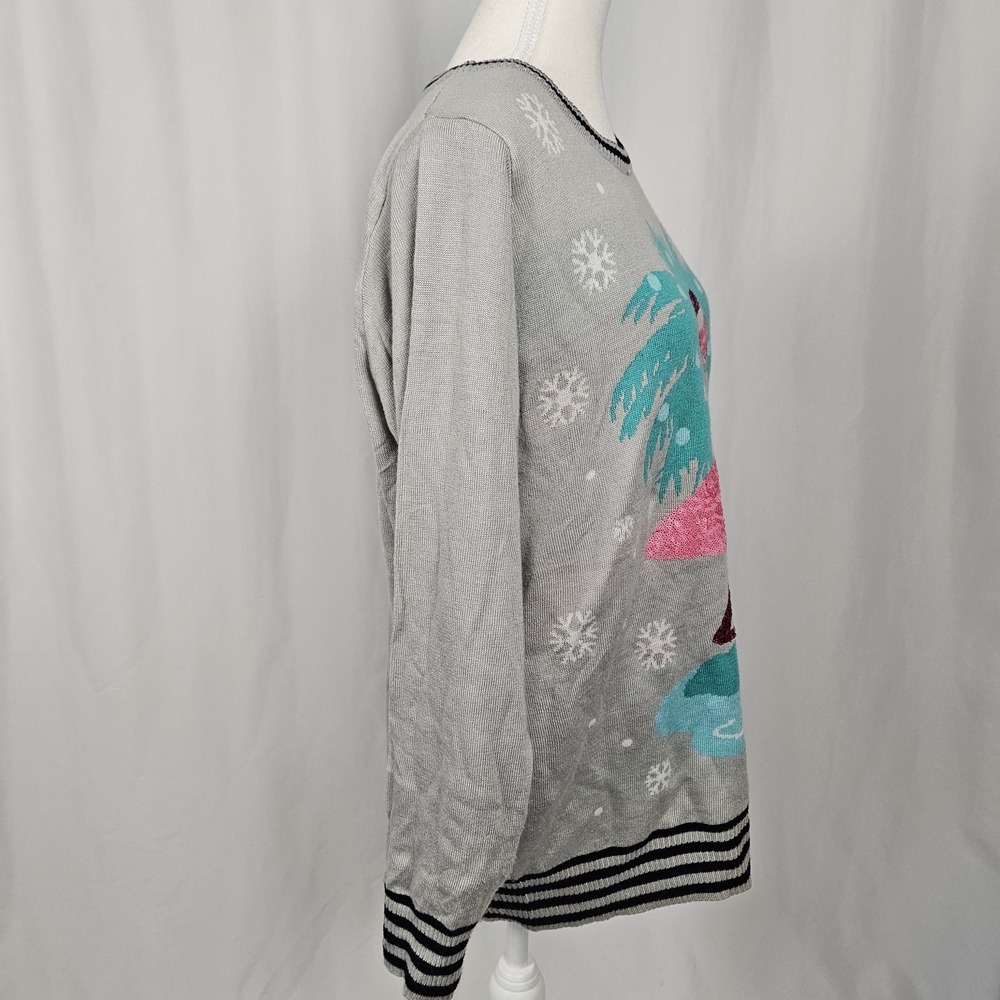 Tipsy Elves Gray Flamingo Sweater Size Large photo 6