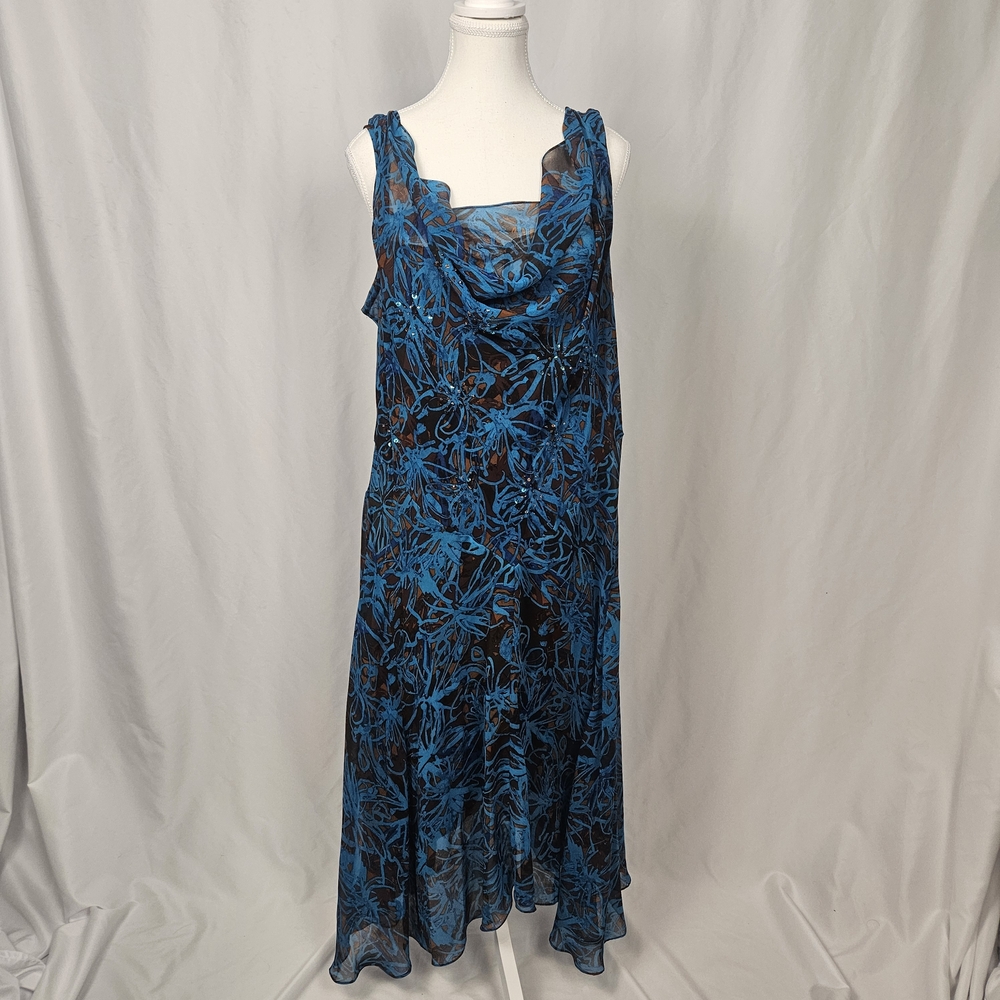Robbie Bee Vintage 18W Beaded Whimsigoth Ruffle Midi Blue Dress with Shawl photo 2