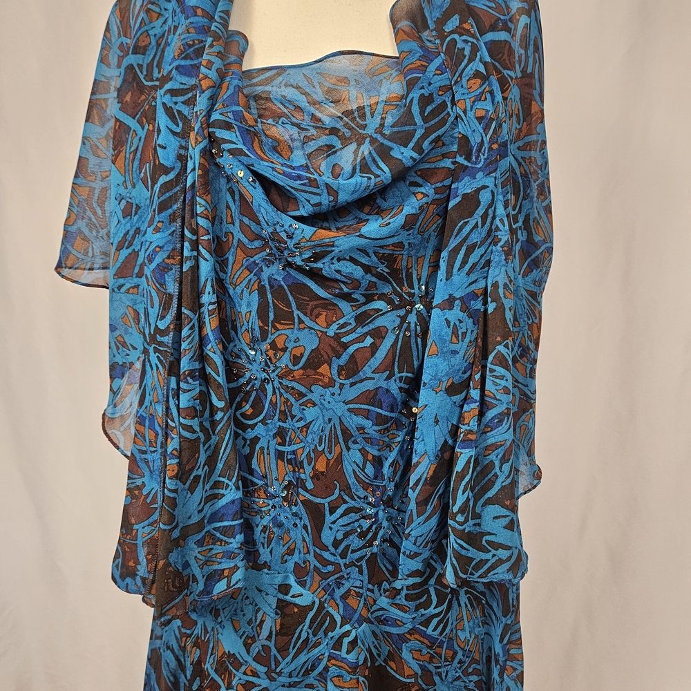 Robbie Bee Vintage 18W Beaded Whimsigoth Ruffle Midi Blue Dress with Shawl photo 4