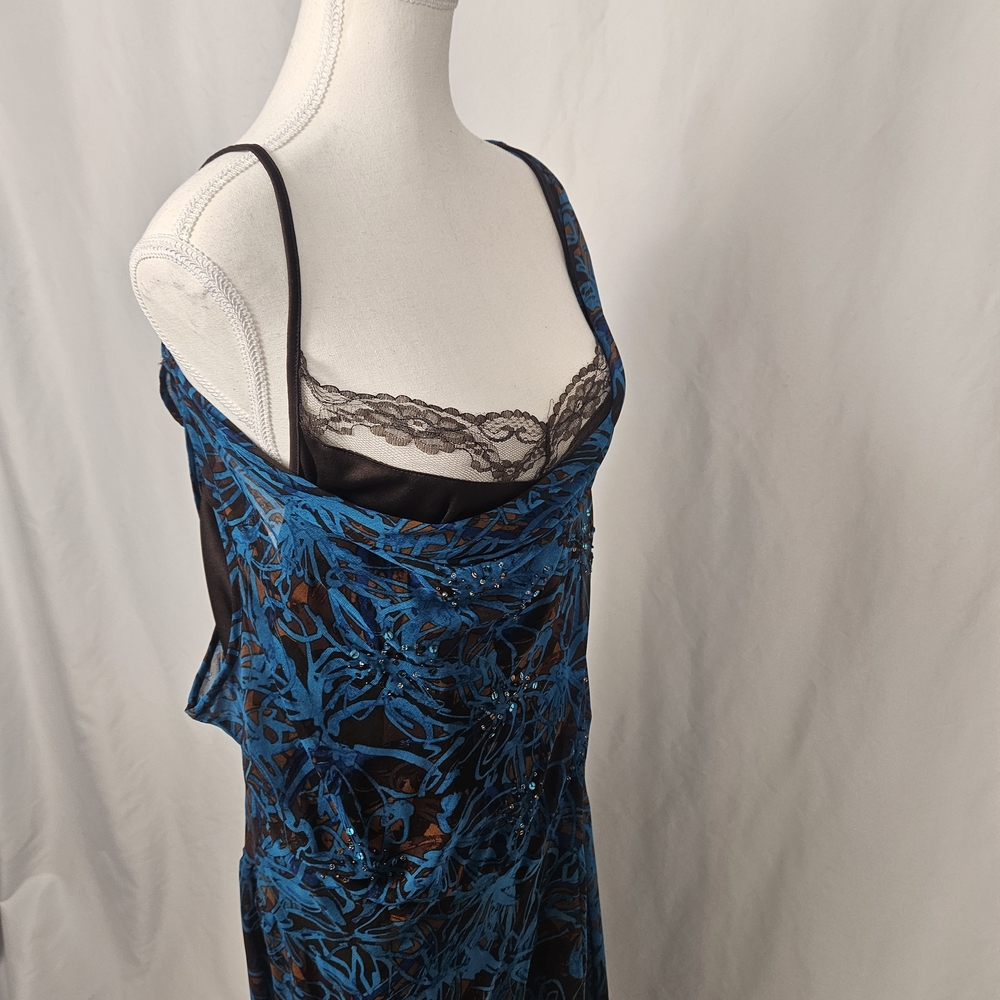 Robbie Bee Vintage 18W Beaded Whimsigoth Ruffle Midi Blue Dress with Shawl photo 5