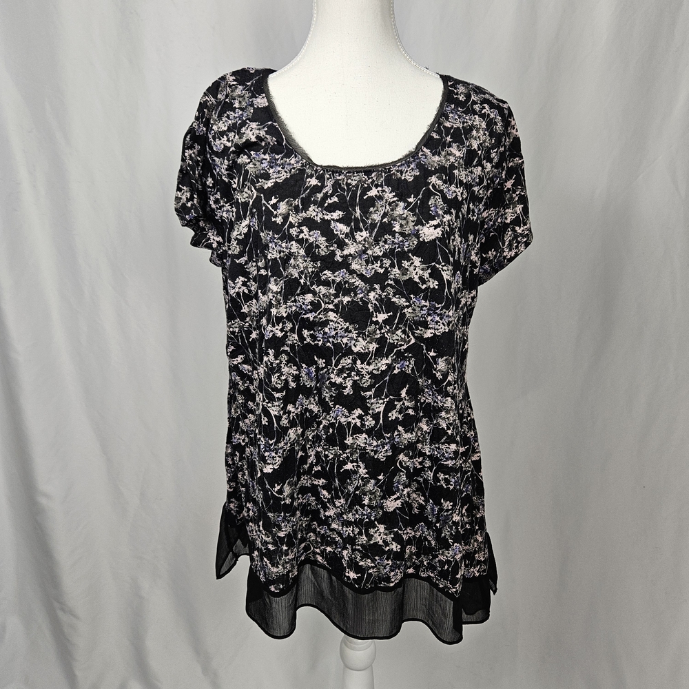 Simply Vera Vera Wang Black Floral Blouse Size XL