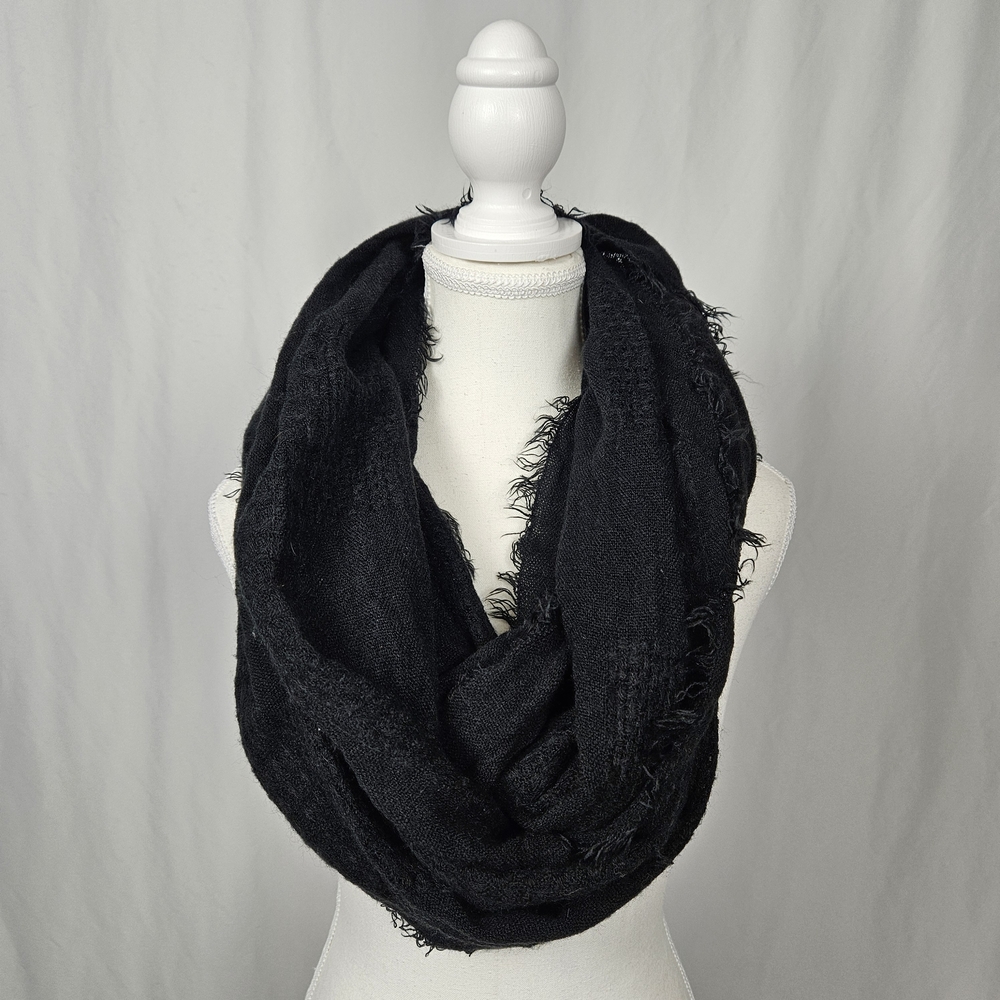 Black Infinity Women's Scarf with Frayed Edges