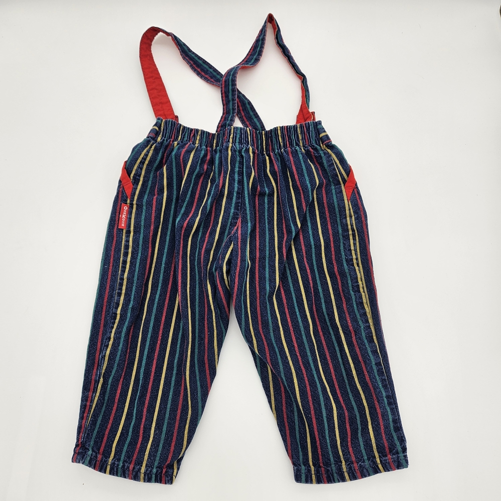 Vintage OshKosh B'gosh Primary Striped Suspenders Overalls 24M photo 4