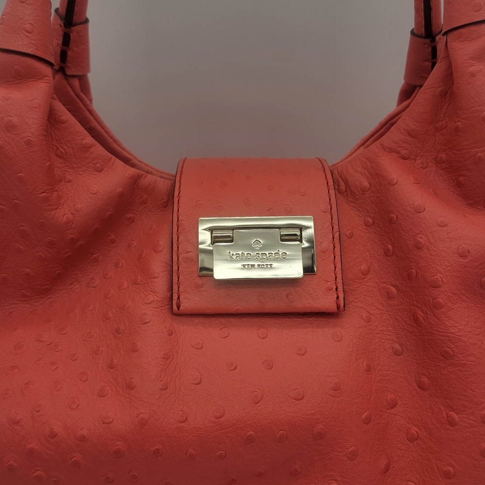 Kate Spade Coral Ostrich-Embossed Top-Handle Tote photo 2
