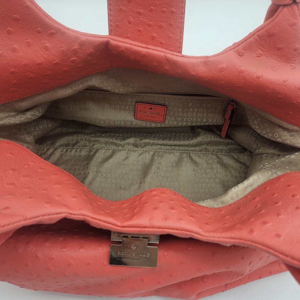Kate Spade Coral Ostrich-Embossed Top-Handle Tote photo 5