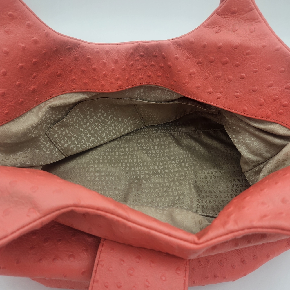 Kate Spade Coral Ostrich-Embossed Top-Handle Tote photo 6