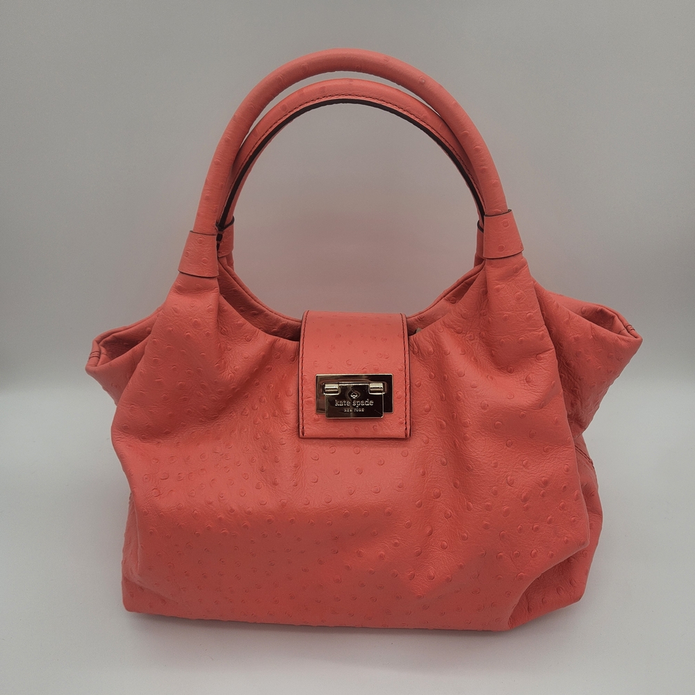 Kate Spade Coral Ostrich-Embossed Top-Handle Tote