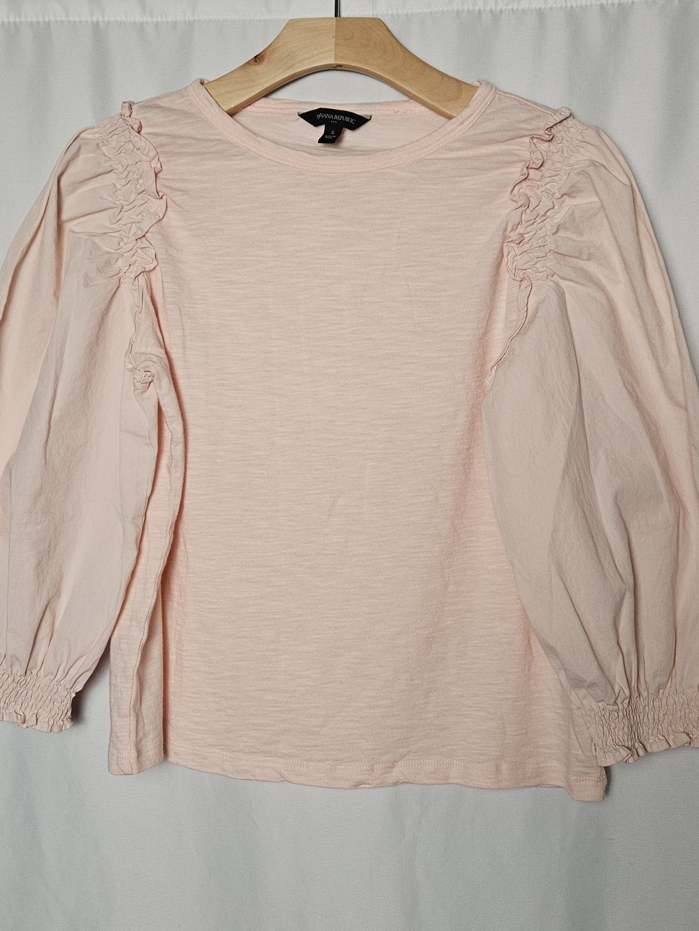 Banana Republic Light Pink Long Sleeve Ruched Shoulder Top