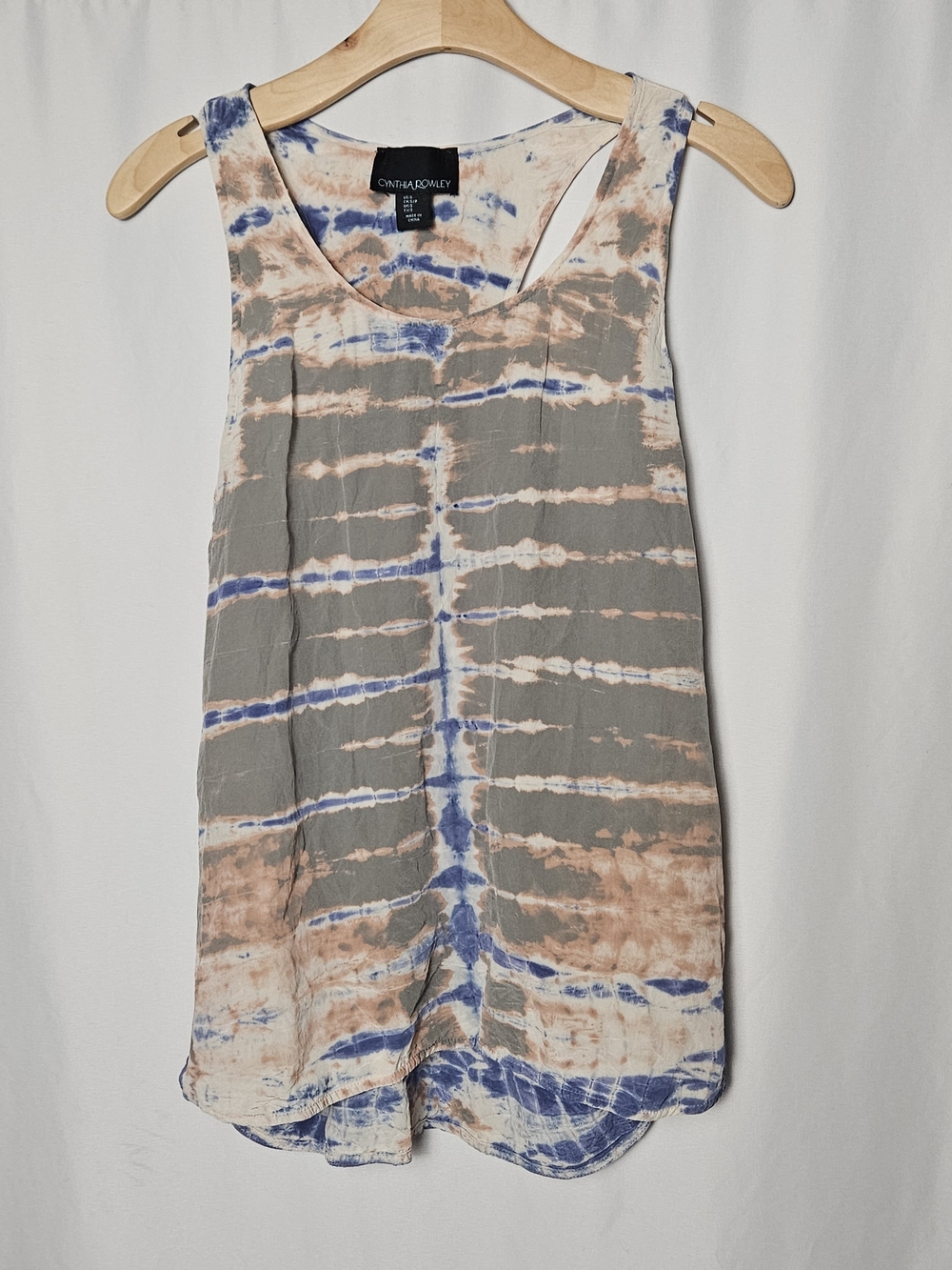 Cynthia Rowley Tie-Dye Scoop Neck Tank in Blue, Gray & Peach