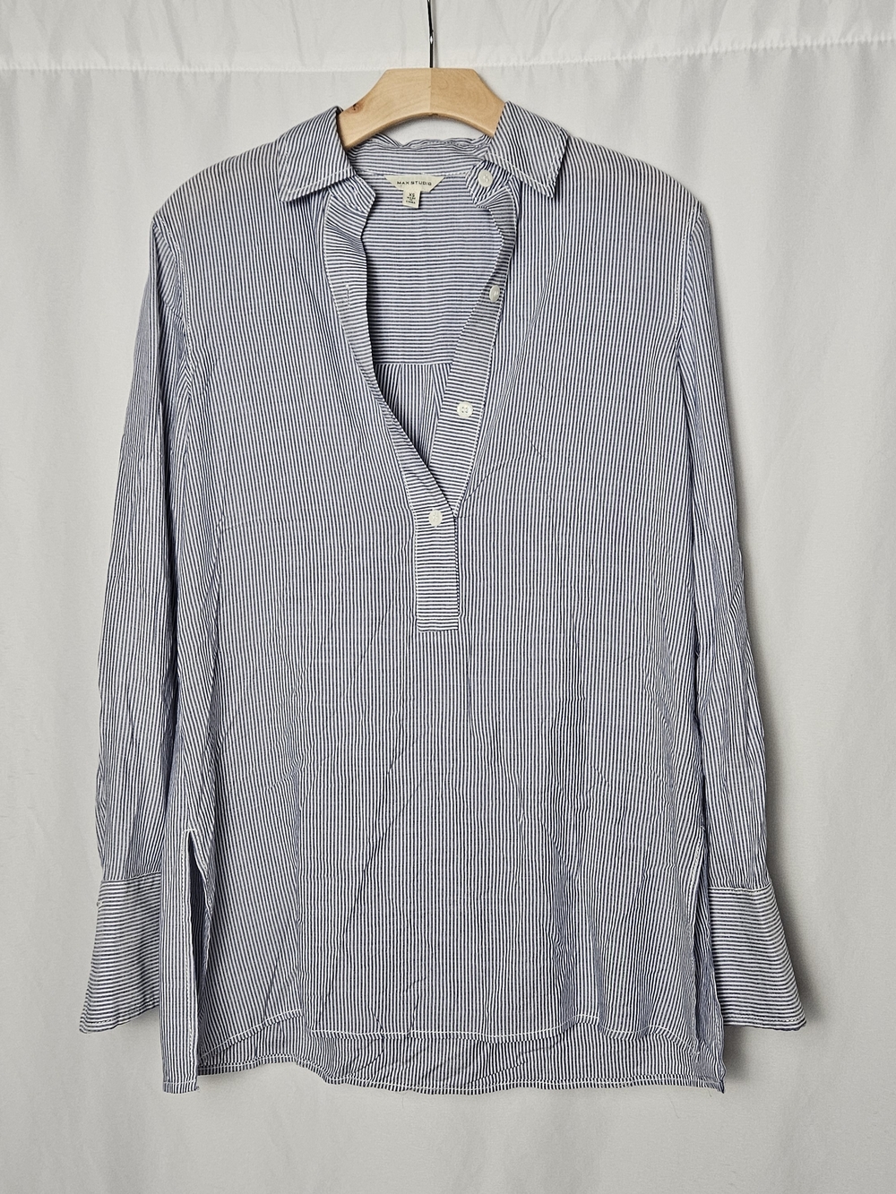 Max Studio Light Blue & White Striped Button-Down Shirt