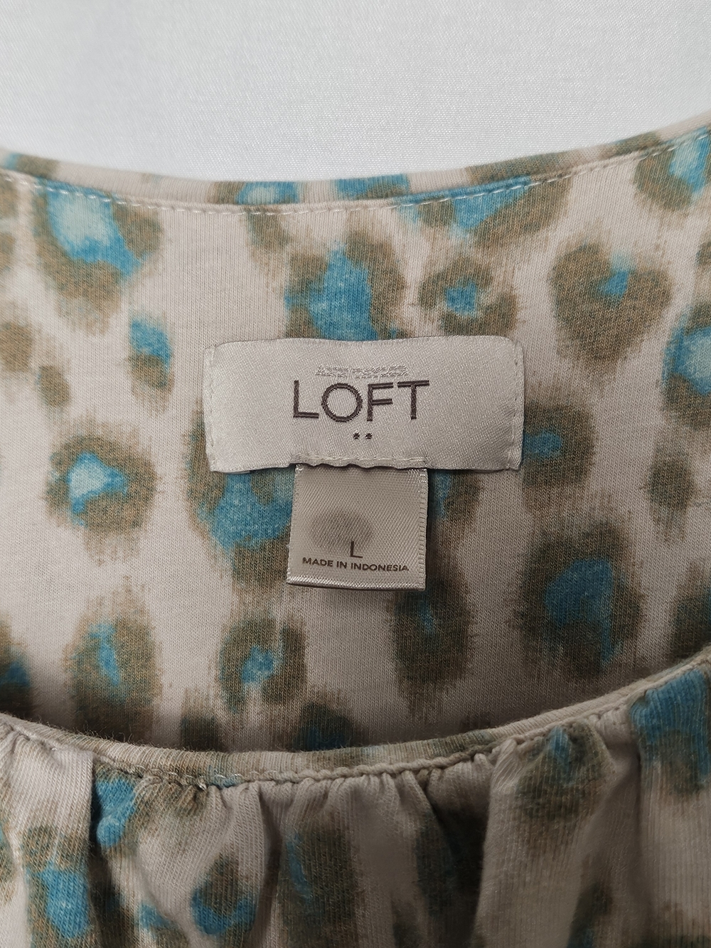 LOFT Cream Dress with Teal and Brown Leopard Spots photo 2