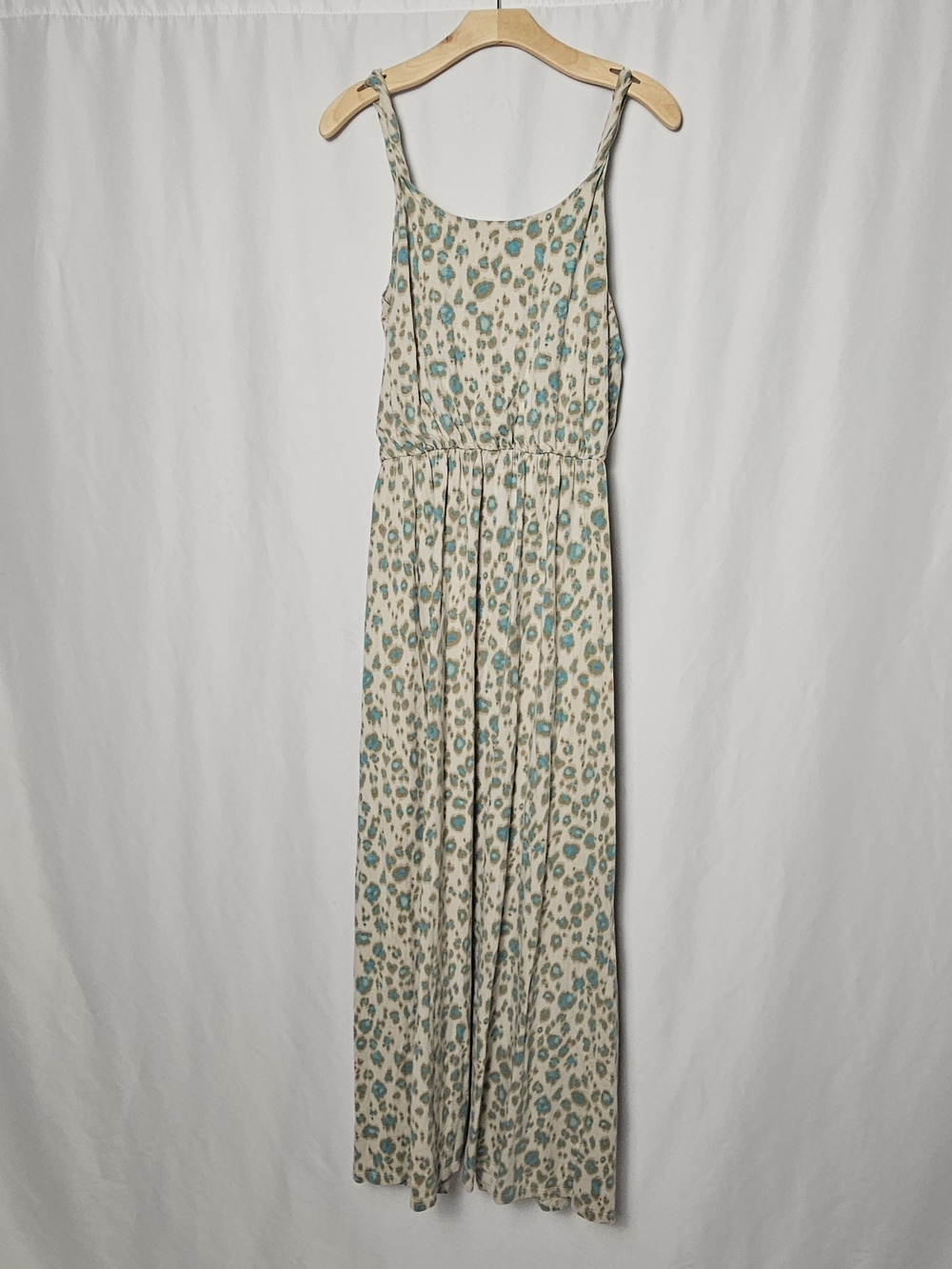 LOFT Cream Dress with Teal and Brown Leopard Spots photo 4